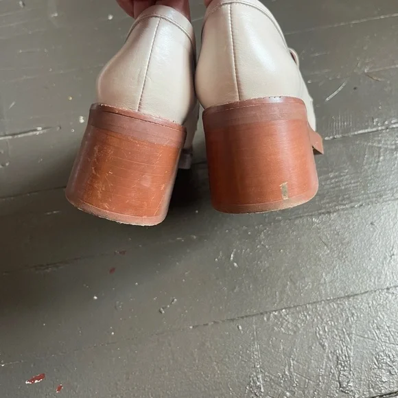 ALOHAS Cream Leather Block Heel Loafers - Picture 5 of 9